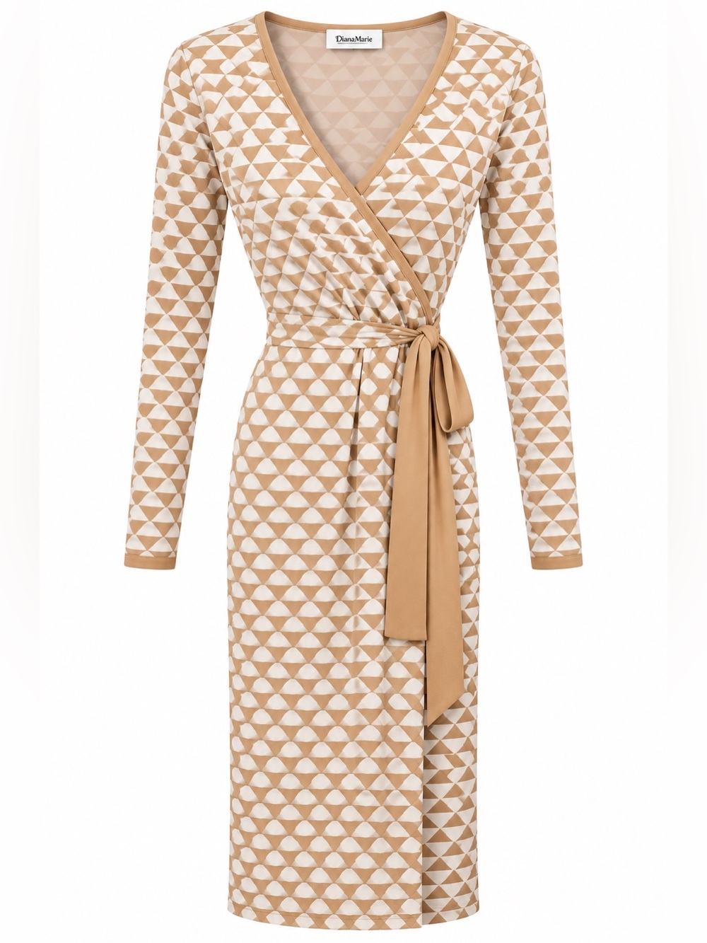 Geometric Wrap Cardigan in Beige & White